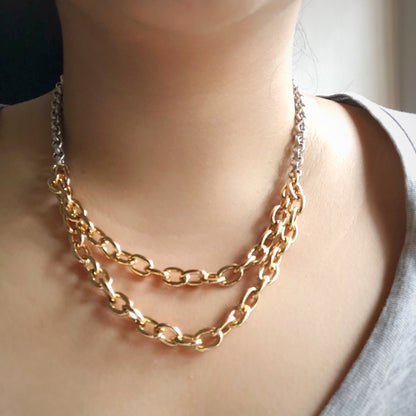 Layered Two-Tone Chunky Links Necklace