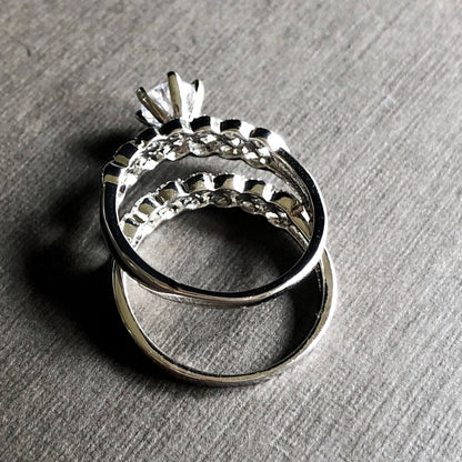 Braided Sparkle CZ Ring Set in White Gold Finish