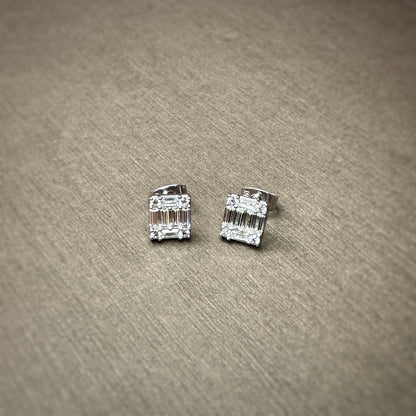 Square Illusion Baguette Cut Stud Earrings