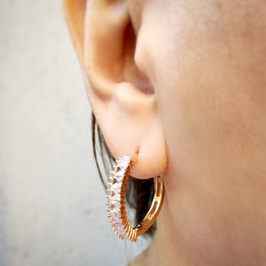 Baguette Cut Hoop Earrings in Gold Tone