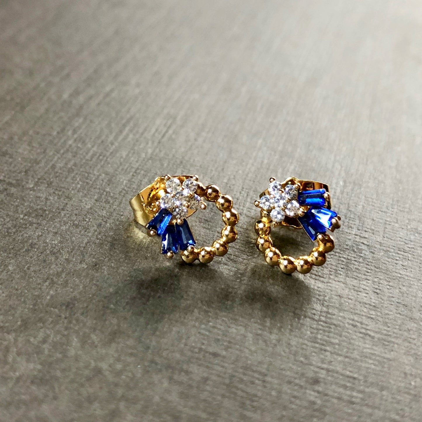 Beaded Open Circle With Faux Sapphire Accent Earrings