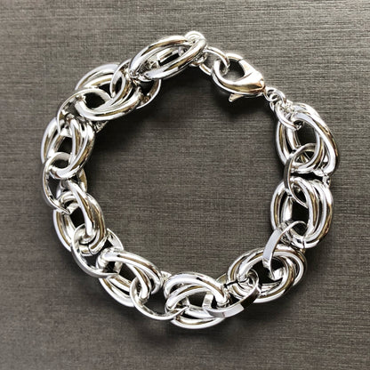 Double Link Chunky Bracelet in Whitegold Tone