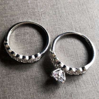 Braided Sparkle CZ Ring Set in White Gold Finish