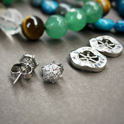 Two-Way Baguette & Micro Stones Stud Earrings