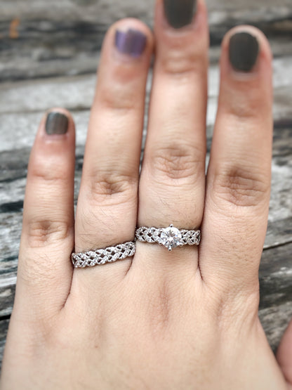 Braided Sparkle CZ Ring Set in White Gold Finish