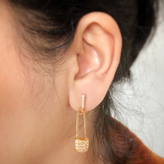 Sleek Safety Pin Drop Earrings