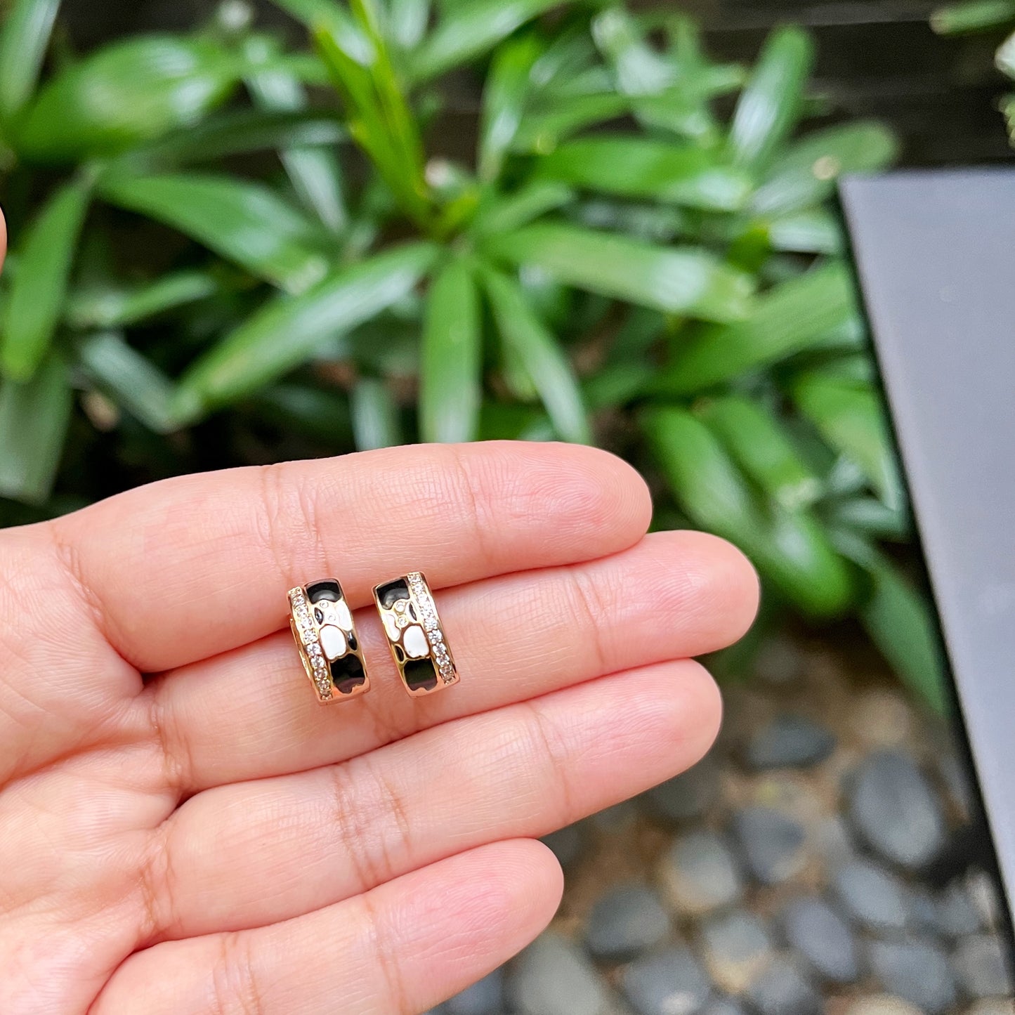 Black & White Enamel Accent Mini Hoop Earrings