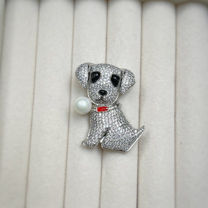 Dog Brooch with Faux Pearl Accent