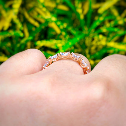 Oval Stone Eternity Ring in Gold Tone