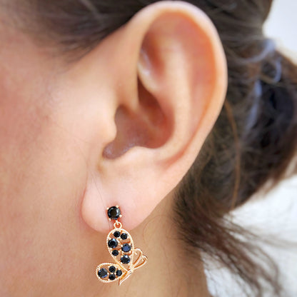 Butterfly Drop Earrings in Black & Gold