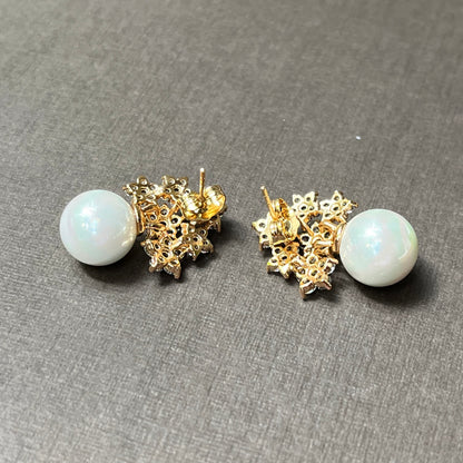 Clustered Flowers with Faux Pearl Drop Earrings