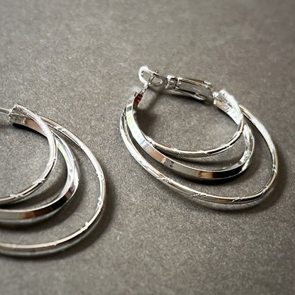 Triple Layer Hoops in Whitegold Tone