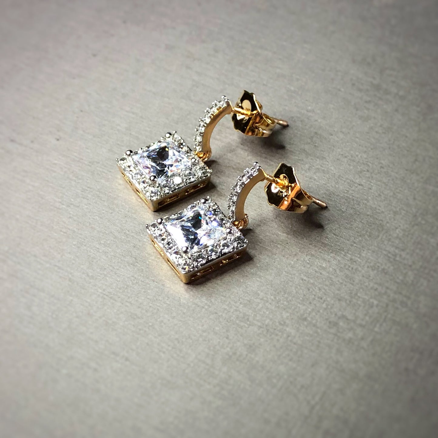 Princess Cut Drop Earrings in Two-Tone